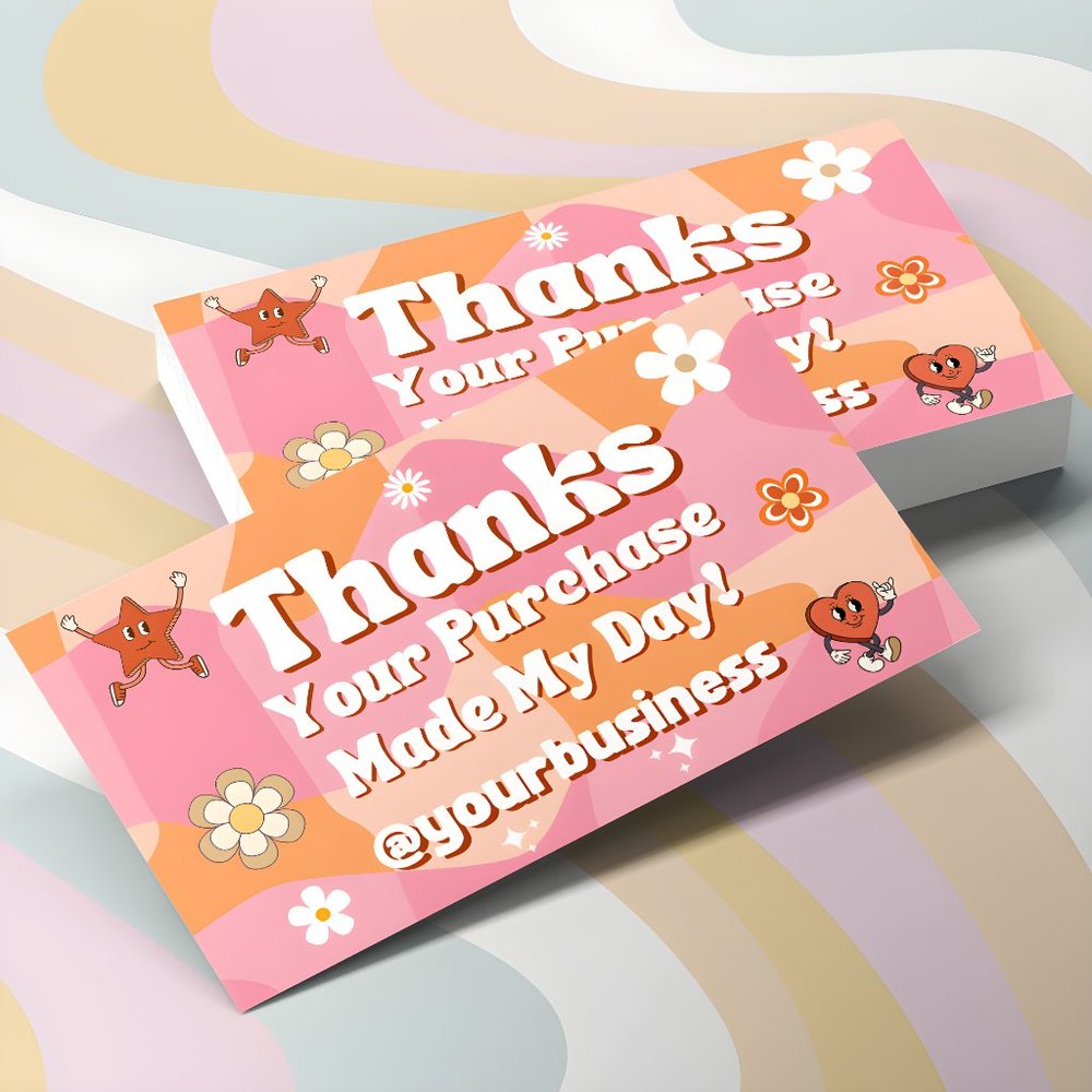 Colorful Retro Thank You Card (2" x 3.5") - Perfect for Small Business Packaging
